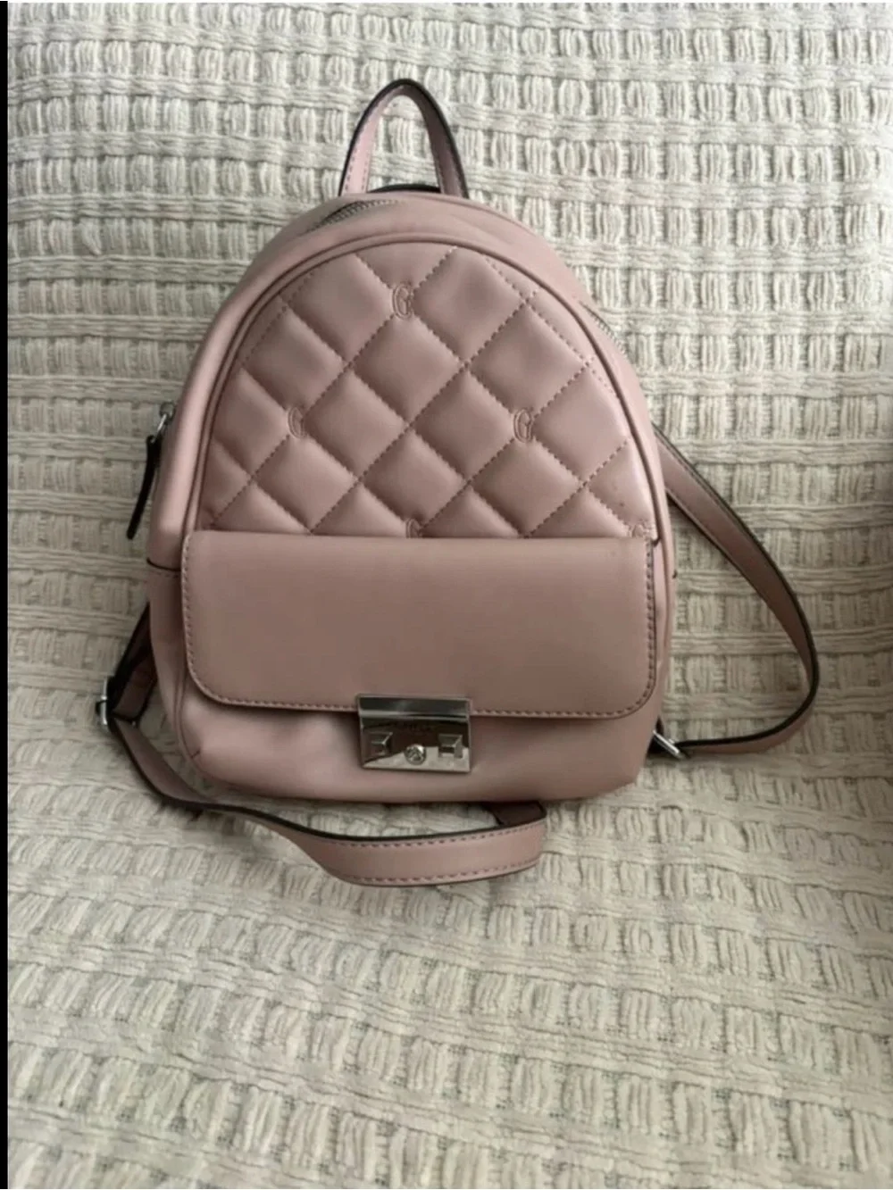 Guess Quilted Mini Backpack in Blush Pink - Women's Fashion Bag